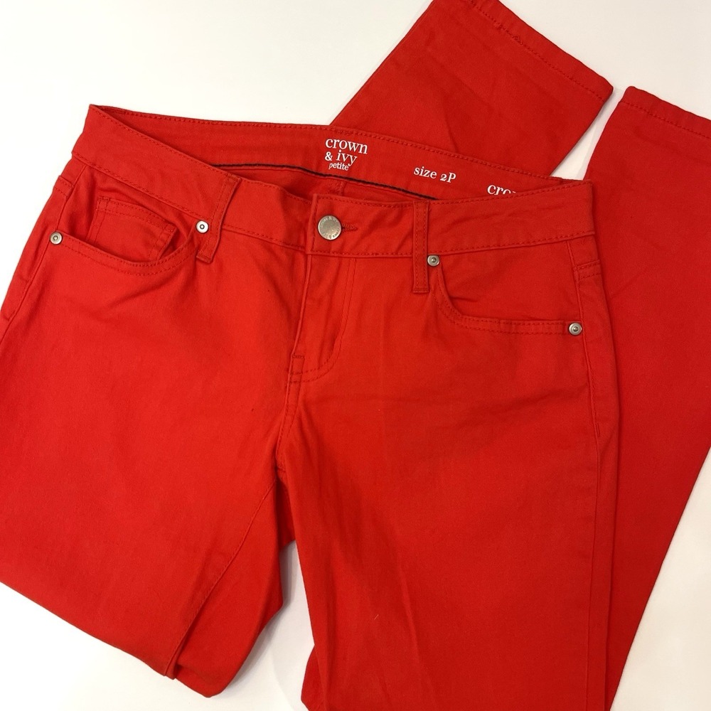 Crown & Ivy Women's Red Crop Pant Size 2 Petite
